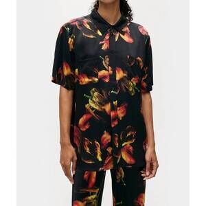 NEW SILK LAUNDRY tulipa boyfriend shirt in black